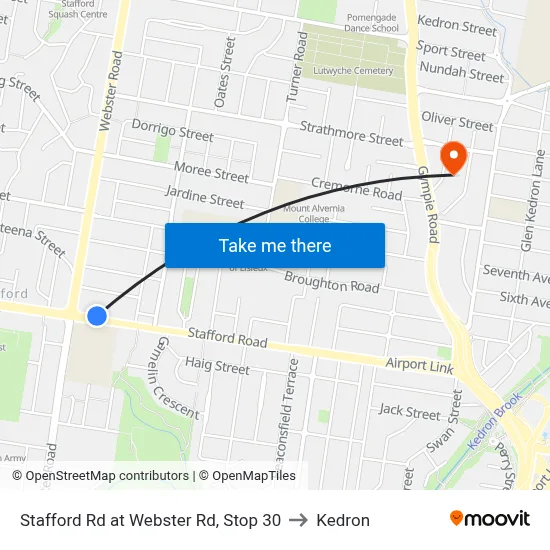 Stafford Rd at Webster Rd, Stop 30 to Kedron map
