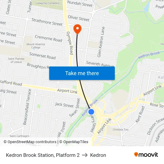 Kedron Brook Station, Platform 2 to Kedron map