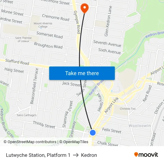 Lutwyche Station, Platform 1 to Kedron map