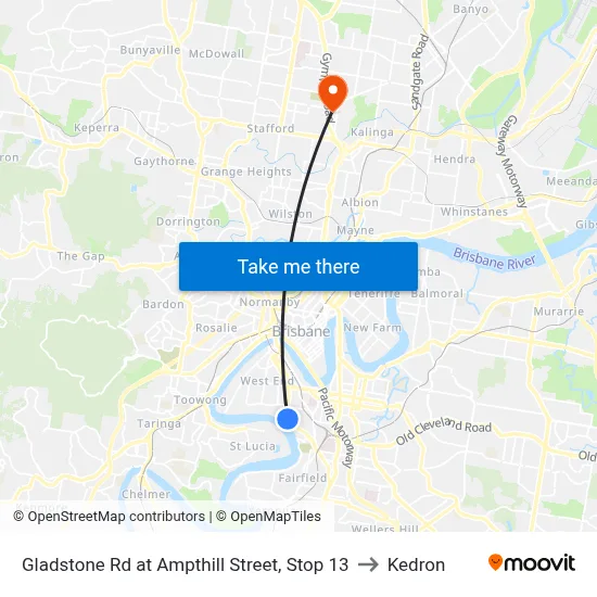 Gladstone Rd at Ampthill Street, Stop 13 to Kedron map