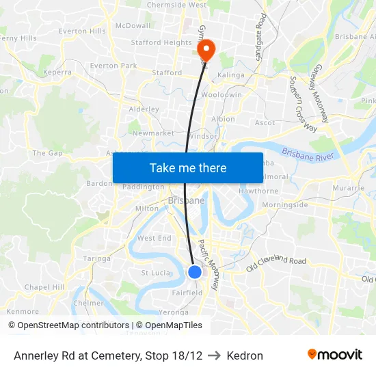 Annerley Rd at Cemetery, Stop 18/12 to Kedron map
