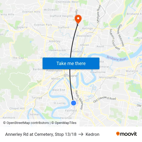 Annerley Rd at Cemetery, Stop 13/18 to Kedron map