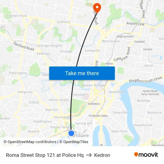 Roma Street Stop 121 at Police Hq to Kedron map