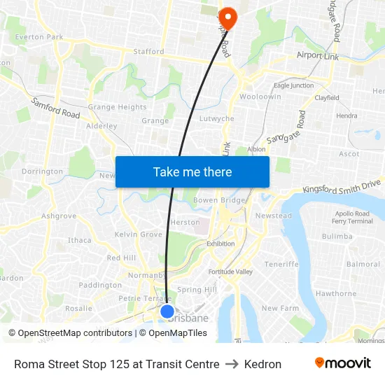 Roma Street Stop 125 at Transit Centre to Kedron map