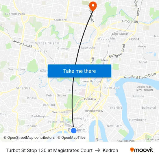 Turbot St Stop 130 at Magistrates Court to Kedron map