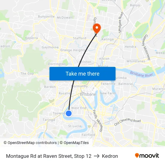 Montague Rd at Raven Street, Stop 12 to Kedron map