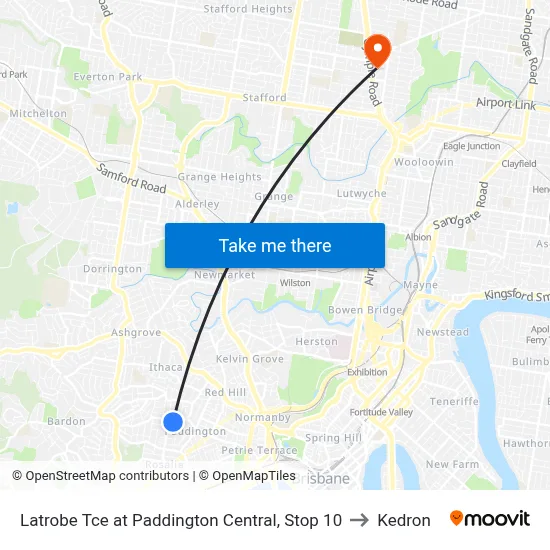 Latrobe Tce at Paddington Central, Stop 10 to Kedron map