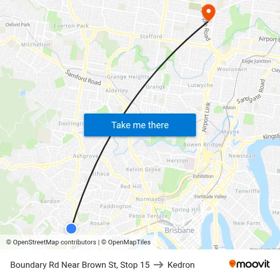 Boundary Rd Near Brown St, Stop 15 to Kedron map