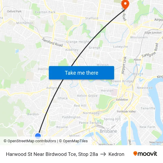Harwood St Near Birdwood Tce, Stop 28a to Kedron map