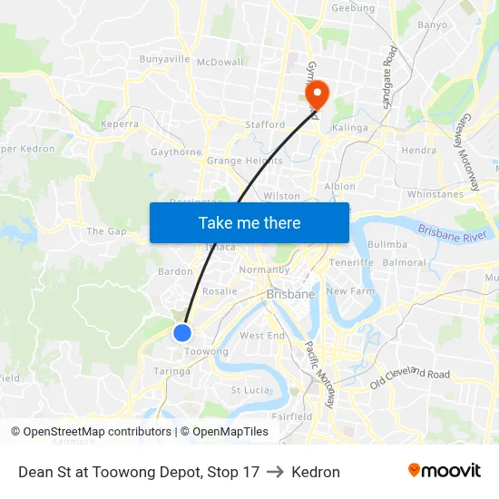 Dean St at Toowong Depot, Stop 17 to Kedron map
