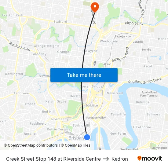 Creek Street Stop 148 at Riverside Centre to Kedron map