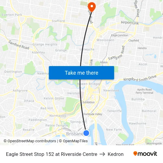 Eagle Street Stop 152 at Riverside Centre to Kedron map