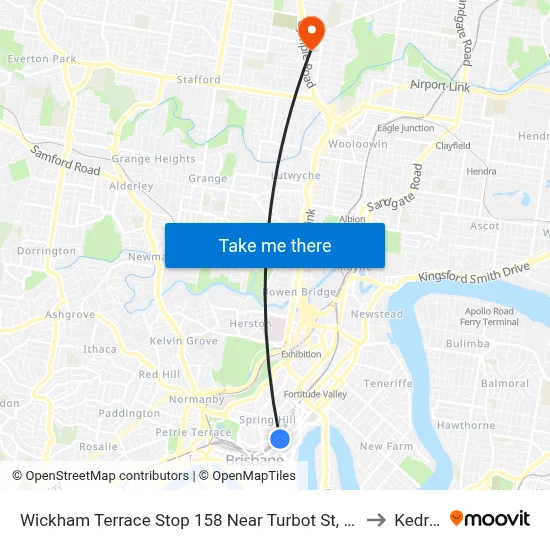 Wickham Terrace Stop 158 Near Turbot St, Stand A to Kedron map