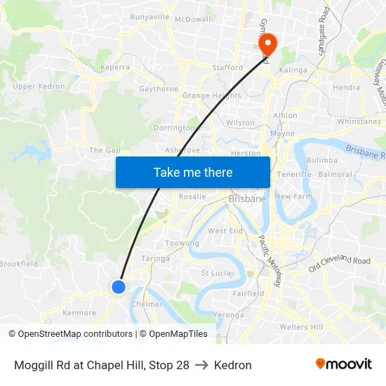 Moggill Rd at Chapel Hill, Stop 28 to Kedron map