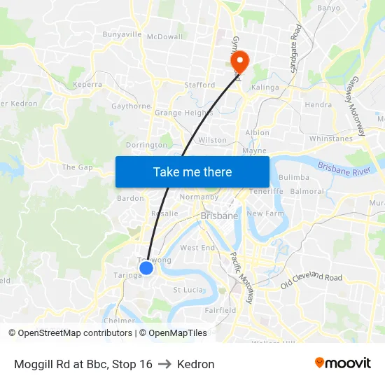 Moggill Rd at Bbc, Stop 16 to Kedron map