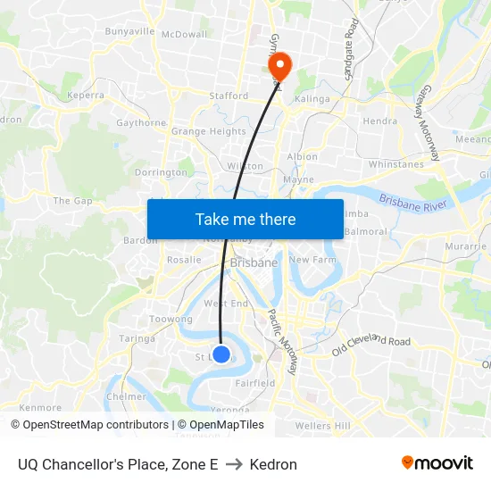 UQ Chancellor's Place, Zone E to Kedron map