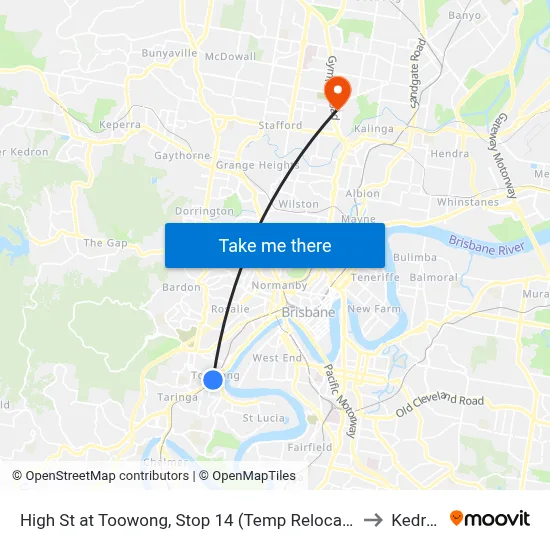 High St at Toowong, Stop 14 (Temp Relocation) to Kedron map