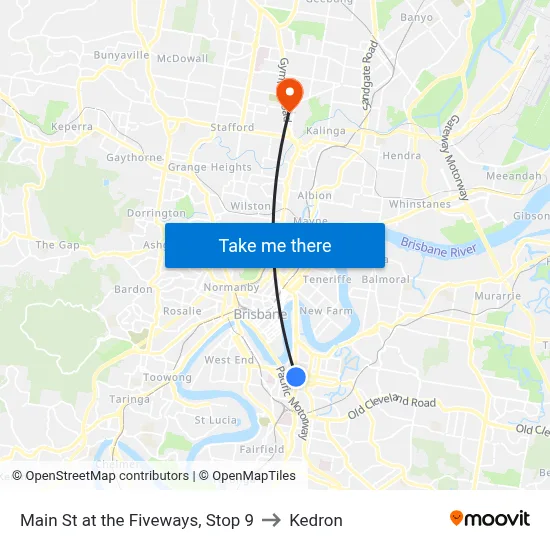 Main St at the Fiveways, Stop 9 to Kedron map
