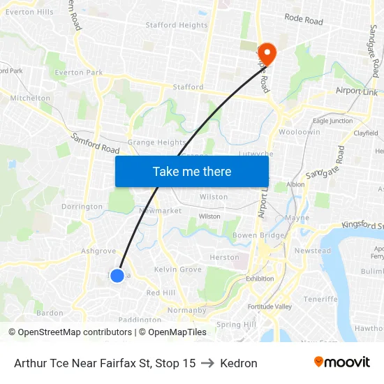 Arthur Tce Near Fairfax St, Stop 15 to Kedron map