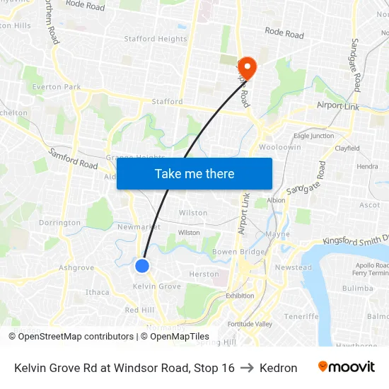 Kelvin Grove Rd at Windsor Road, Stop 16 to Kedron map