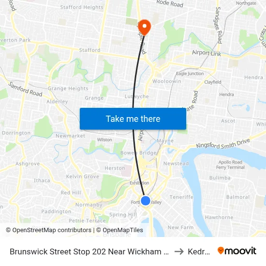 Brunswick Street Stop 202 Near Wickham St to Kedron map