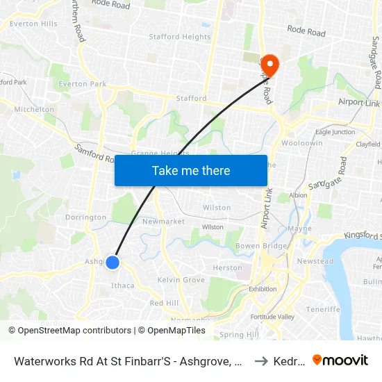 Waterworks Rd At St Finbarr'S - Ashgrove, Stop 16 to Kedron map