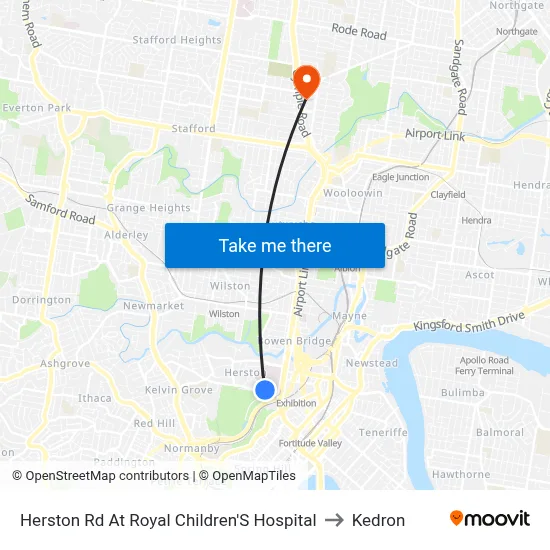 Herston Rd At Royal Children'S Hospital to Kedron map