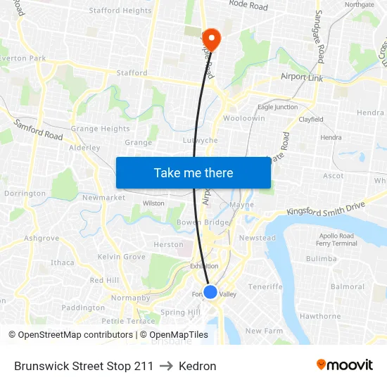 Brunswick Street Stop 211 to Kedron map