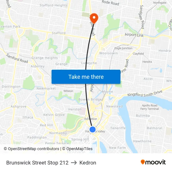 Brunswick Street Stop 212 to Kedron map