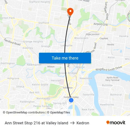 Ann Street Stop 216 at Valley Island to Kedron map