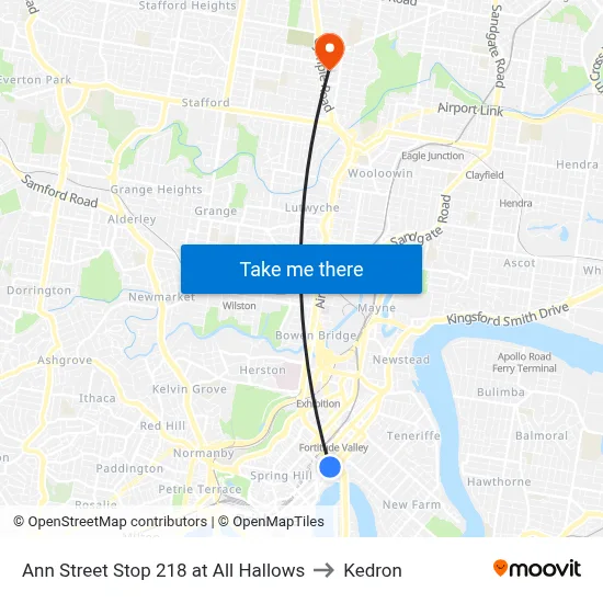Ann Street Stop 218 at All Hallows to Kedron map