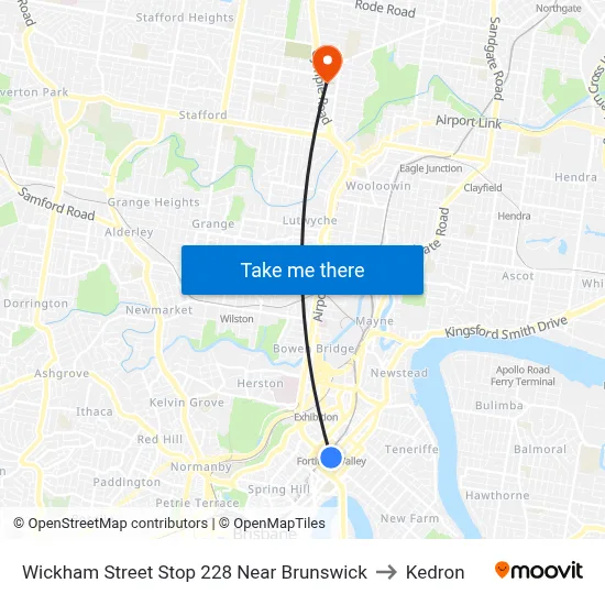 Wickham Street Stop 228 Near Brunswick to Kedron map