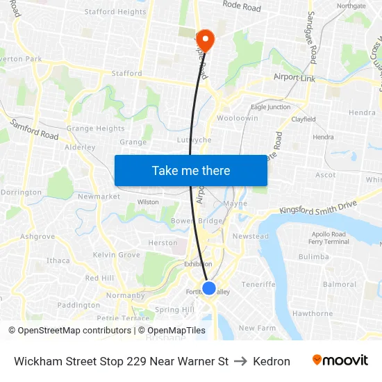 Wickham Street Stop 229 Near Warner St to Kedron map