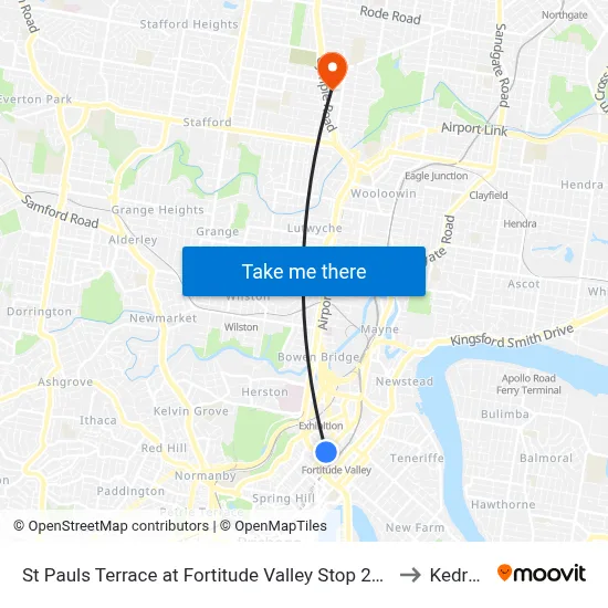 St Pauls Terrace at Fortitude Valley Stop 232 to Kedron map
