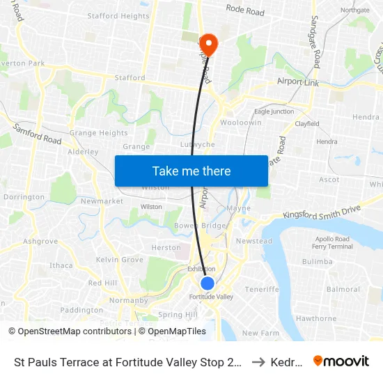 St Pauls Terrace at Fortitude Valley Stop 240 to Kedron map