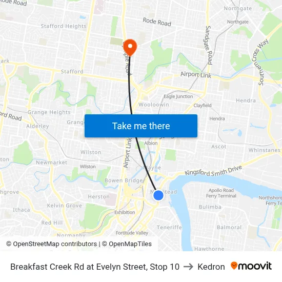 Breakfast Creek Rd at Evelyn Street, Stop 10 to Kedron map