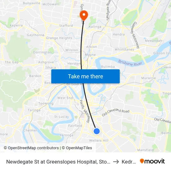 Newdegate St at Greenslopes Hospital, Stop 23 to Kedron map