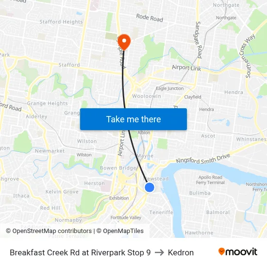 Breakfast Creek Rd at Riverpark Stop 9 to Kedron map