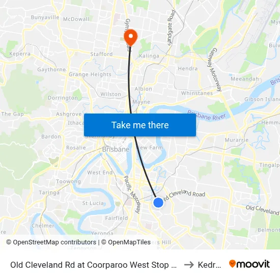 Old Cleveland Rd at Coorparoo West Stop 19 to Kedron map
