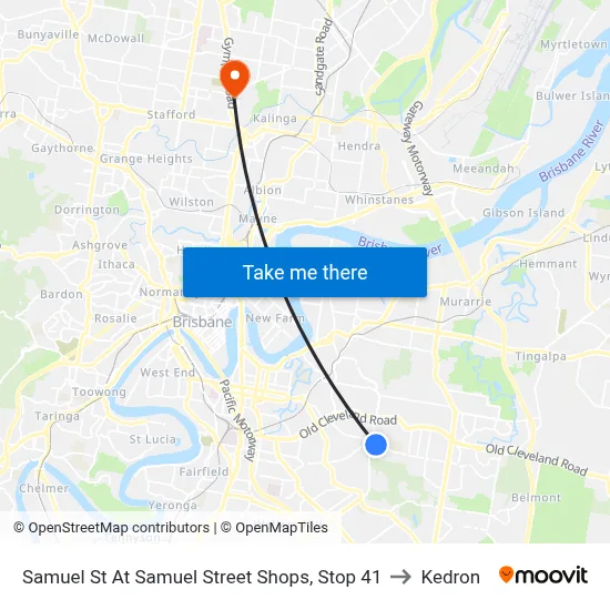 Samuel St At Samuel Street Shops, Stop 41 to Kedron map