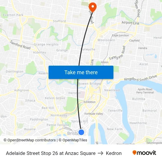 Adelaide Street Stop 26 at Anzac Square to Kedron map