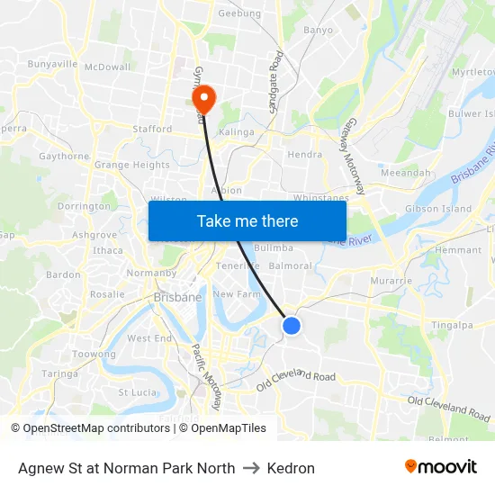 Agnew St at Norman Park North to Kedron map