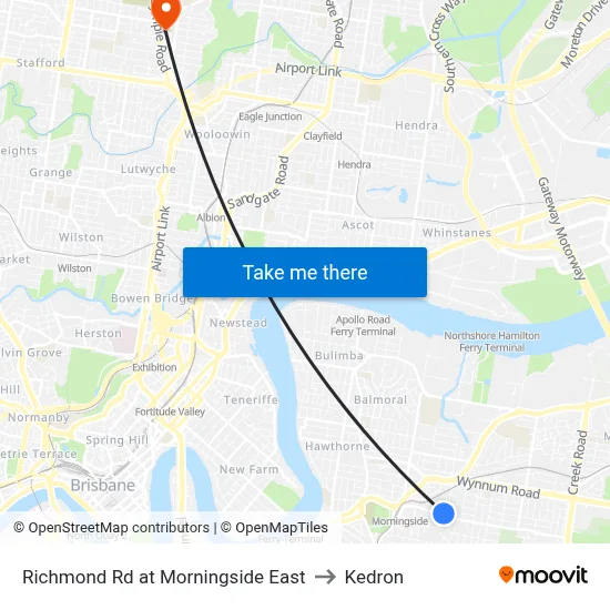 Richmond Rd at Morningside East to Kedron map