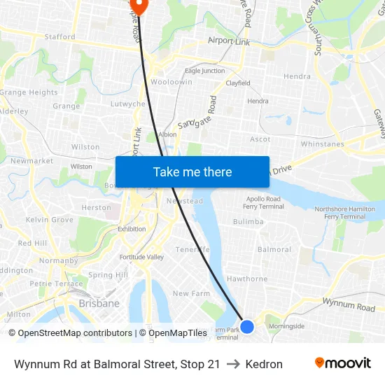 Wynnum Rd at Balmoral Street, Stop 21 to Kedron map