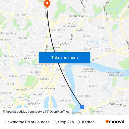 Hawthorne Rd at Lourdes Hill, Stop 21a to Kedron map