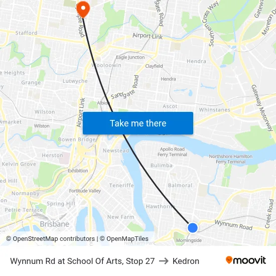 Wynnum Rd at School Of Arts, Stop 27 to Kedron map