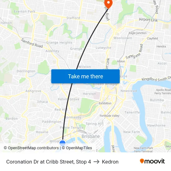 Coronation Dr at Cribb Street, Stop 4 to Kedron map