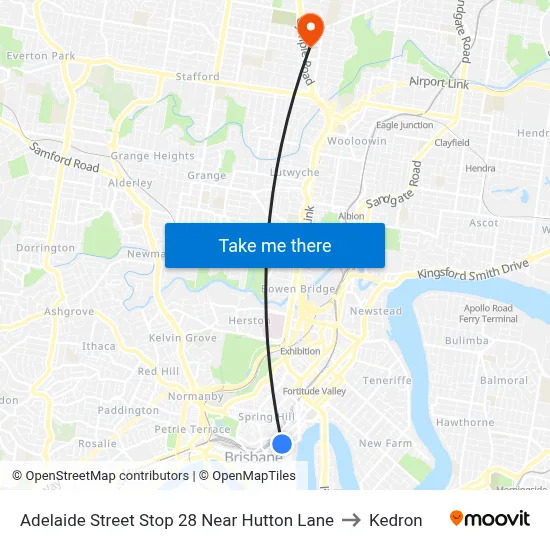 Adelaide Street Stop 28 Near Hutton Lane to Kedron map