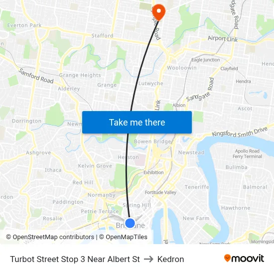 Turbot Street Stop 3 Near Albert St to Kedron map