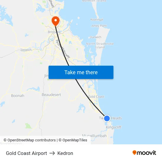 Gold Coast Airport to Kedron map